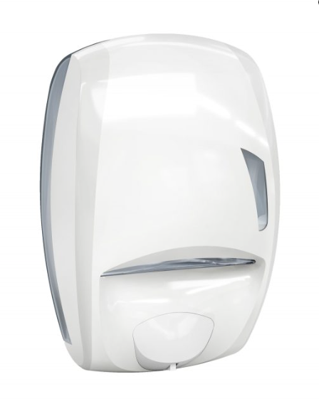 Witte papieren handdoekdispenser en schuimzeepdispenser met drukknop Marplast MP930