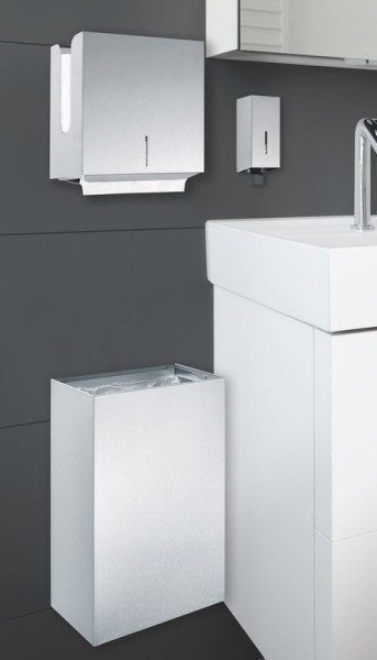 Wagner Ewar WH-KIT SET 3-in1 met vloeibare zeepdispenser + handdoekdispenser + afvalbak 15L in RVS. Geschikt voor 200 ml. handzeep en ca. 300 papieren handdoekjes. 
