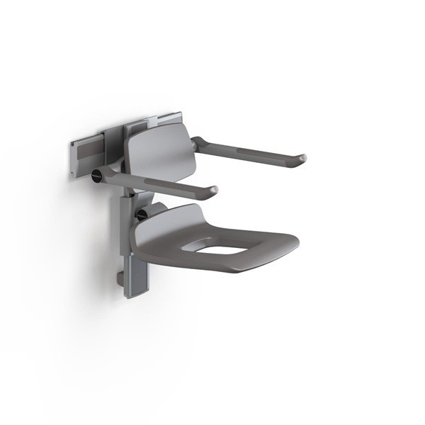 Pressalit height adjustable shower seat with apertures, backrest and armrests Pressalit R7451112000,R7451112112