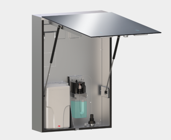 RVS spiegelkast met geïntegreerde zeepdispenser en handendroger met HEPA filter