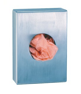 sanitary disposal bag dispenser for surface mounting of satin brushed stainless steel Bobrick B-3541