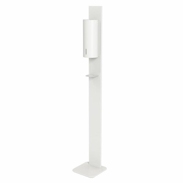 Hygienezuil in wit met TOUCHFREE dispenser voor desinfectiemiddel. Björk hygiëne station van Dan Dryer. Art.no. 3180, 3050
