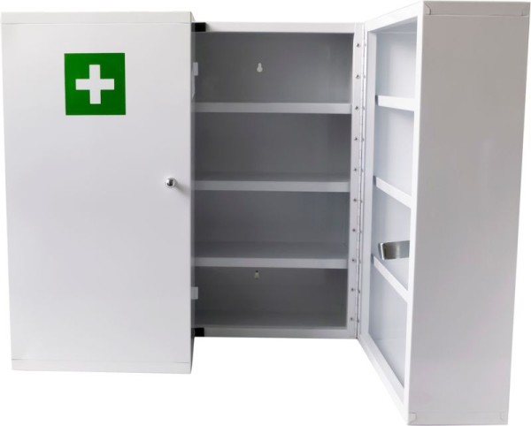 Medicijnkast gemaakt van metaal met 2 deuren in wit voor wandmontage