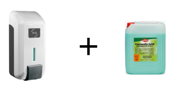 SET JVD Eco Soapdispenser ''Gel'' ABS 700ml + Eilfix Creme soap apple 5L