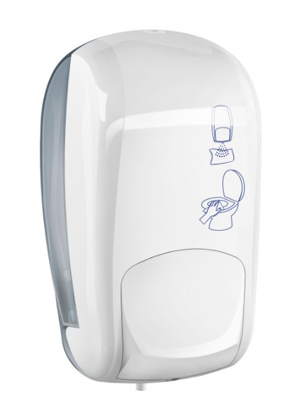 Wandgemonteerde dispenser voor ontsmettingsmiddel voor witte kunststof toiletbril Navulbaar 1L Marplast MP954