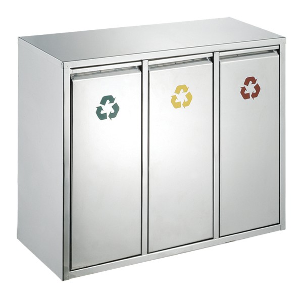 Recycling afvalbak 3x 8 ltr mat RVS   31710416