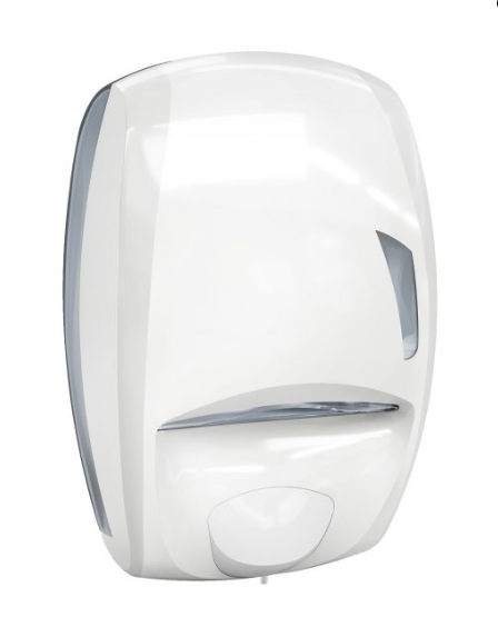Dispenser voor witte papieren handdoekjes en dispenser voor vloeibare zeep met drukknop Marplast MP920