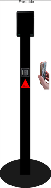 Schwarze Säule mit QR-Code Corona Pass Scanner
