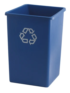 Vierkante kunststof afvalcontainer met recyclingsymbool zonder deksel