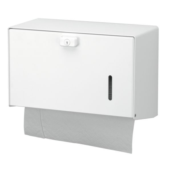 Premium papieren handdoekdispenser aluminium wit kijkvenster afsluitbaar wandmontage Ophardt 801500