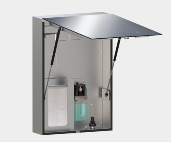 Spiegelkast van RVS met geïntegreerde zeepdispenser en papieren handdoekdispenser ASI