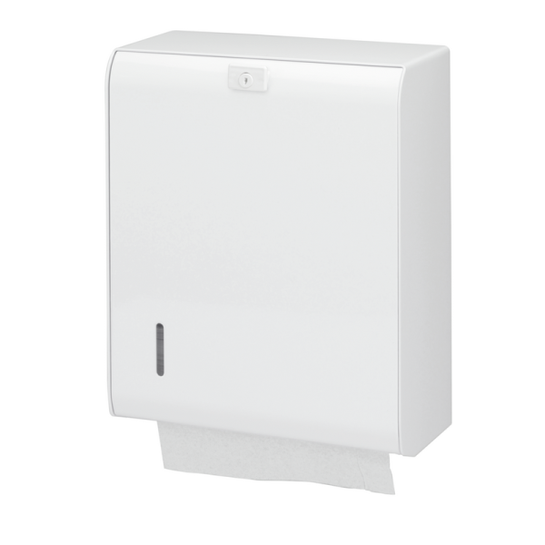 Papieren handdoekdispenser aluminium wit afsluitbaar kijkvenster 750 vel Ophardt 1416730